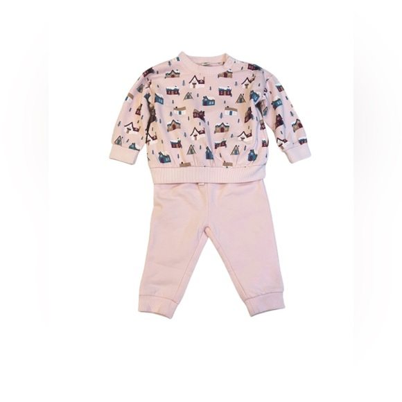 NWT Girl’s Tucker + Tate Holiday Christmas Pink Sweatshirt & Pants Set 9M - Picture 1 of 4